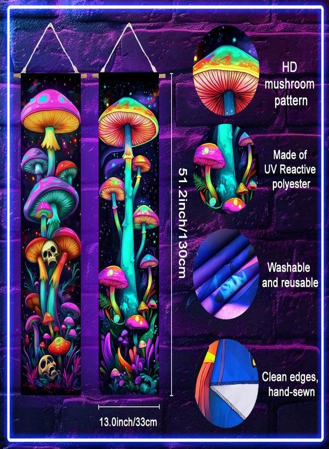 ACRNIGHEET Pack of 2 Tapestry Mushroom Blacklight Tapestry UV Reactive Poster Black Light Tapestries Mushroom Aesthetic Room Hanging Backdrop for Bedroom Home Decoration - Image 2